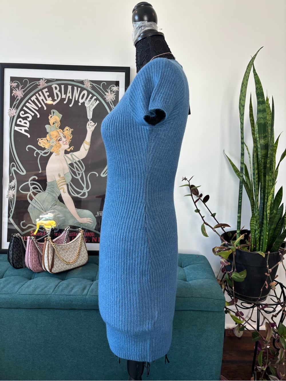 NWT - Guess Ribbed Knit Midi Dress in Blue - Picture 2 of 5